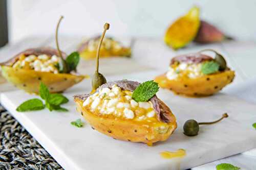 Filled prickly pears with cottage cheese and anchovies