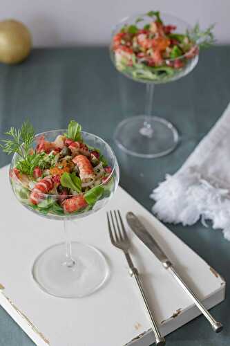 Chicory salad with crayfish and pomegranate
