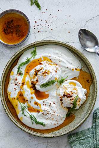 Eggs with chili butter and yogurt, Cilbir, a Turkish dish