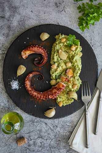 Octopus with parsley hummus
