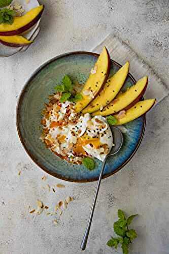 Burrata, poached egg and mango breakfast