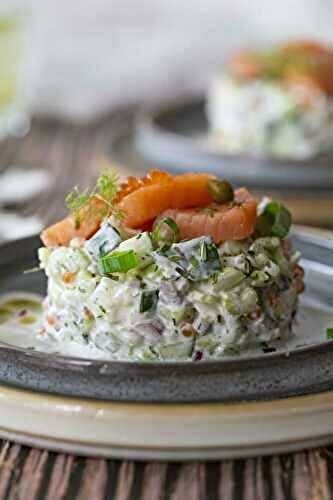 Smoked salmon with cucumber and celery salad
