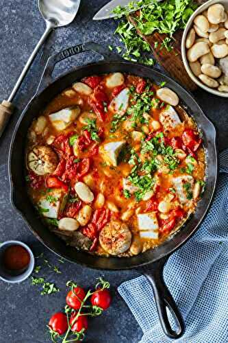 Cod with butter beans, tomato and garlic