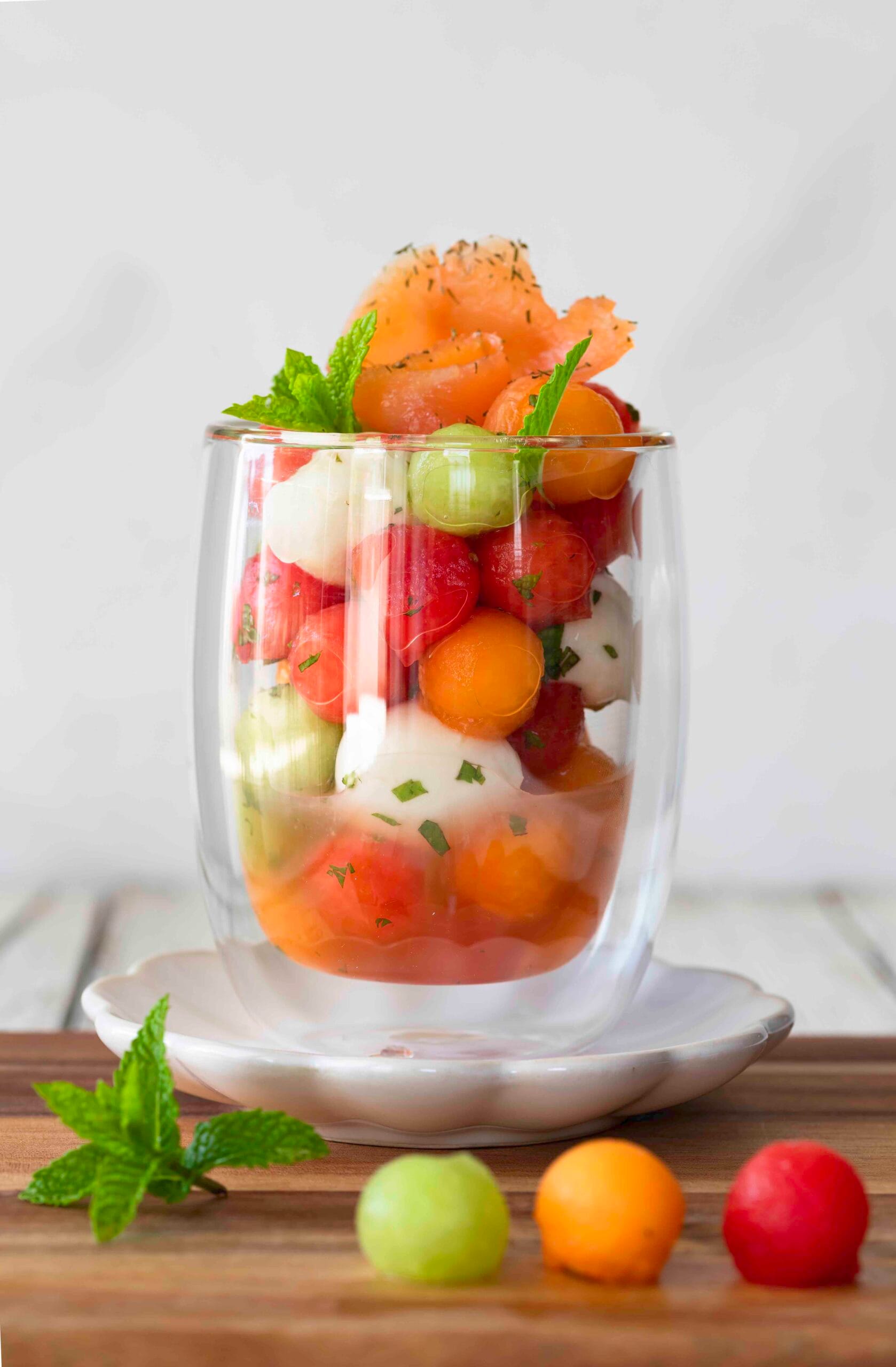 Melon salad with smoked salmon