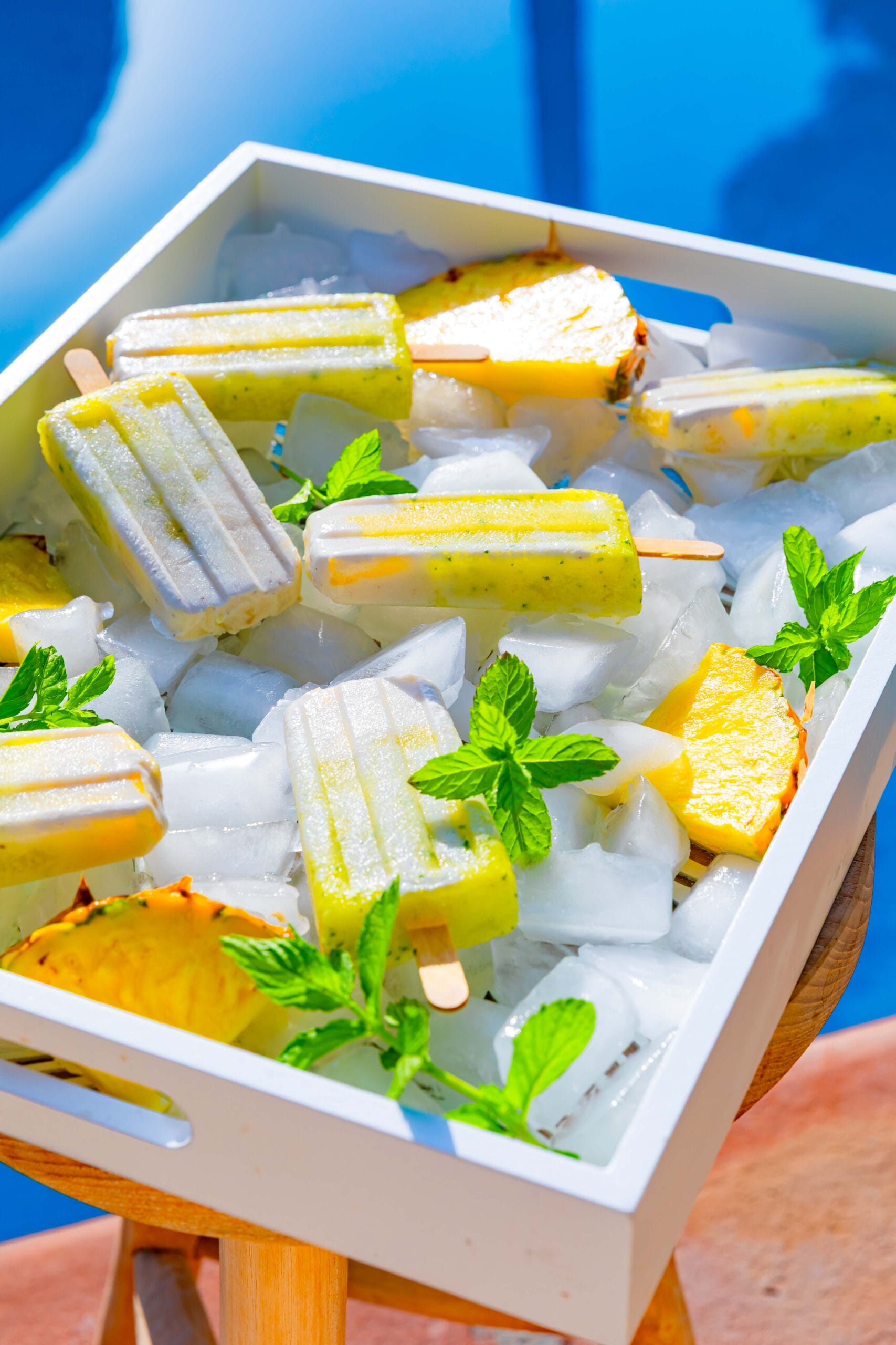 Pineapple, yogurt, and mint ice lollies