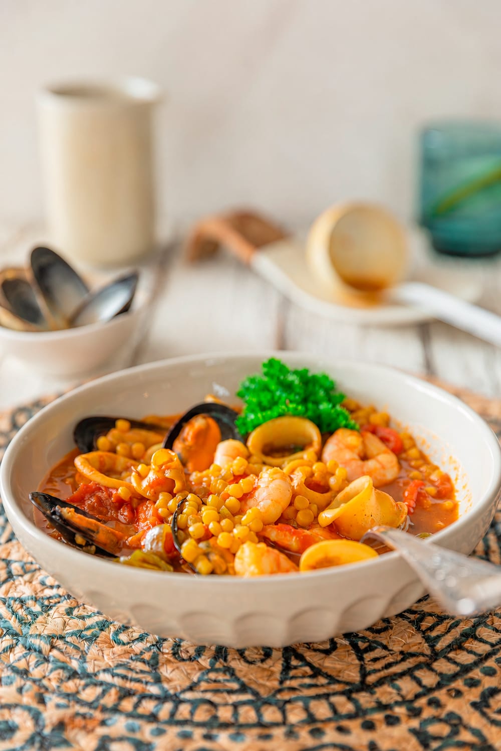 Southern-style pearl couscous with squid