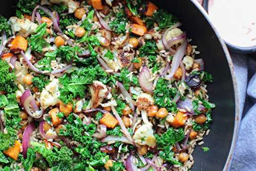 Roasted Veggie Fried Rice with Sriracha Mayo | Serving Tonight