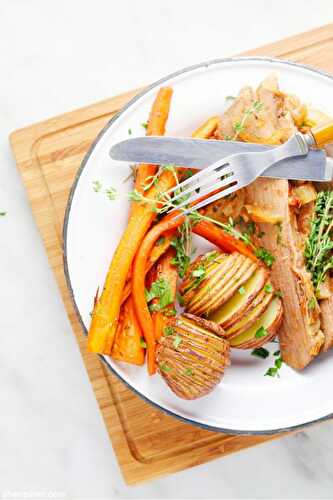 Brisket with roasted carrots and hasselback new potatoes | Sheri Silver - living a well-tended life... at any age
