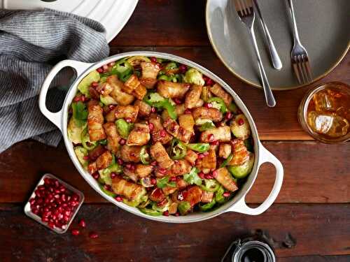 Dinner irl: pan roasted pork belly with brussels sprouts and pomegranate | Sheri Silver - living a well-tended life... at any age