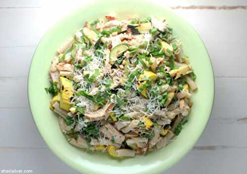 Dinner irl: pasta with grilled chicken and zucchini | Sheri Silver - living a well-tended life... at any age