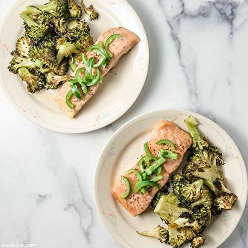 Sheet pan salmon broccoli Sheri Silver