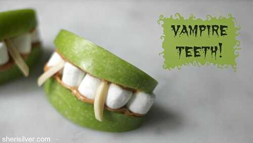 Vampire teeth from apples and marshmallows