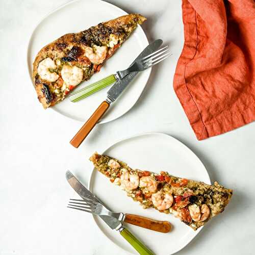 Shrimp pesto pizza