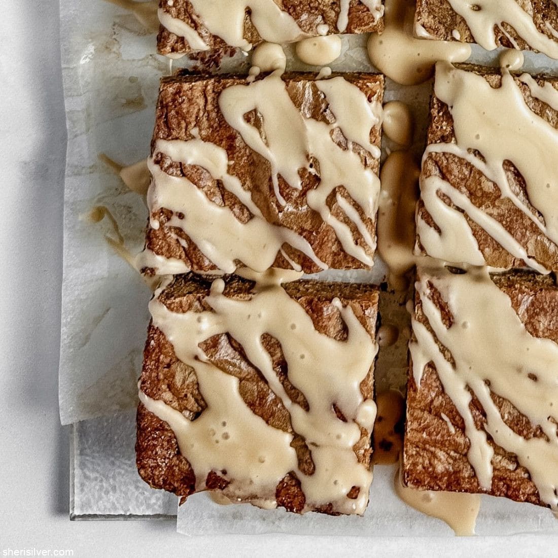 Mocha chip blondies with coffee glaze