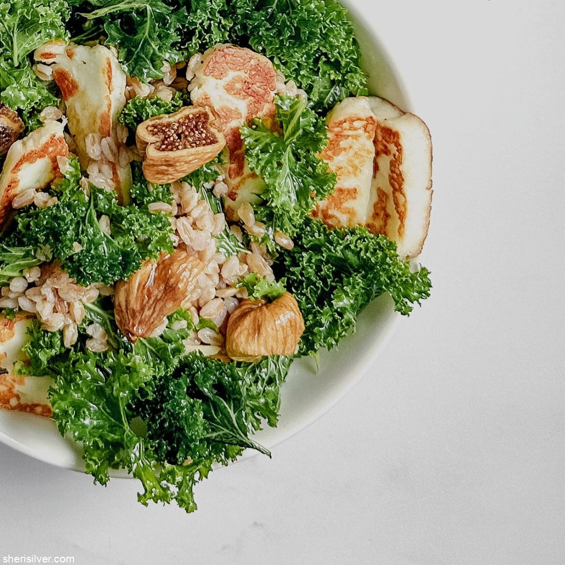 Halloumi grain bowls with figs and charred lemons