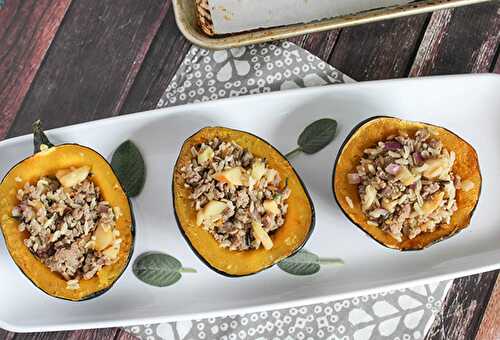 Baked Stuffed Acorn Squash with Sausage and Apples