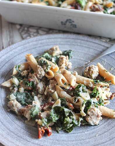 Creamy Sausage and Kale Pasta Bake - An Easy one Dish Dinner