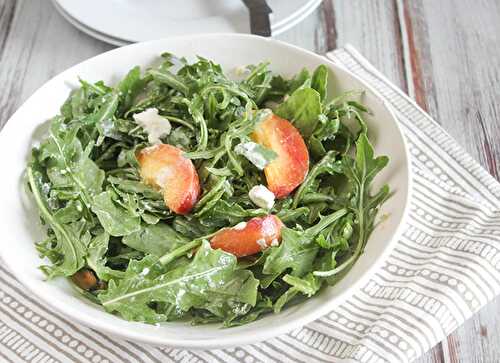 Peach Arugula Salad with Goat Cheese & Pistachios - Easy and Delicious!
