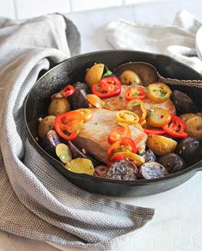 Pork Chops with Vinegar Peppers and Potatoes