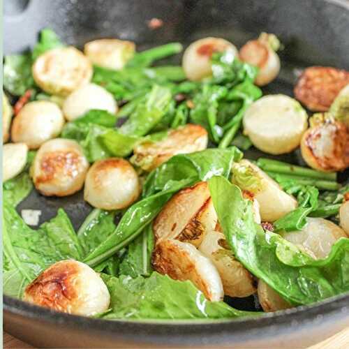 Roasted Baby Turnips with Sauteed Turnip Greens - A Simple Side Dish