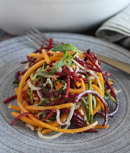 Simple and Fresh Veggie Noodle Salad - Made with Spiralzied Vegetables
