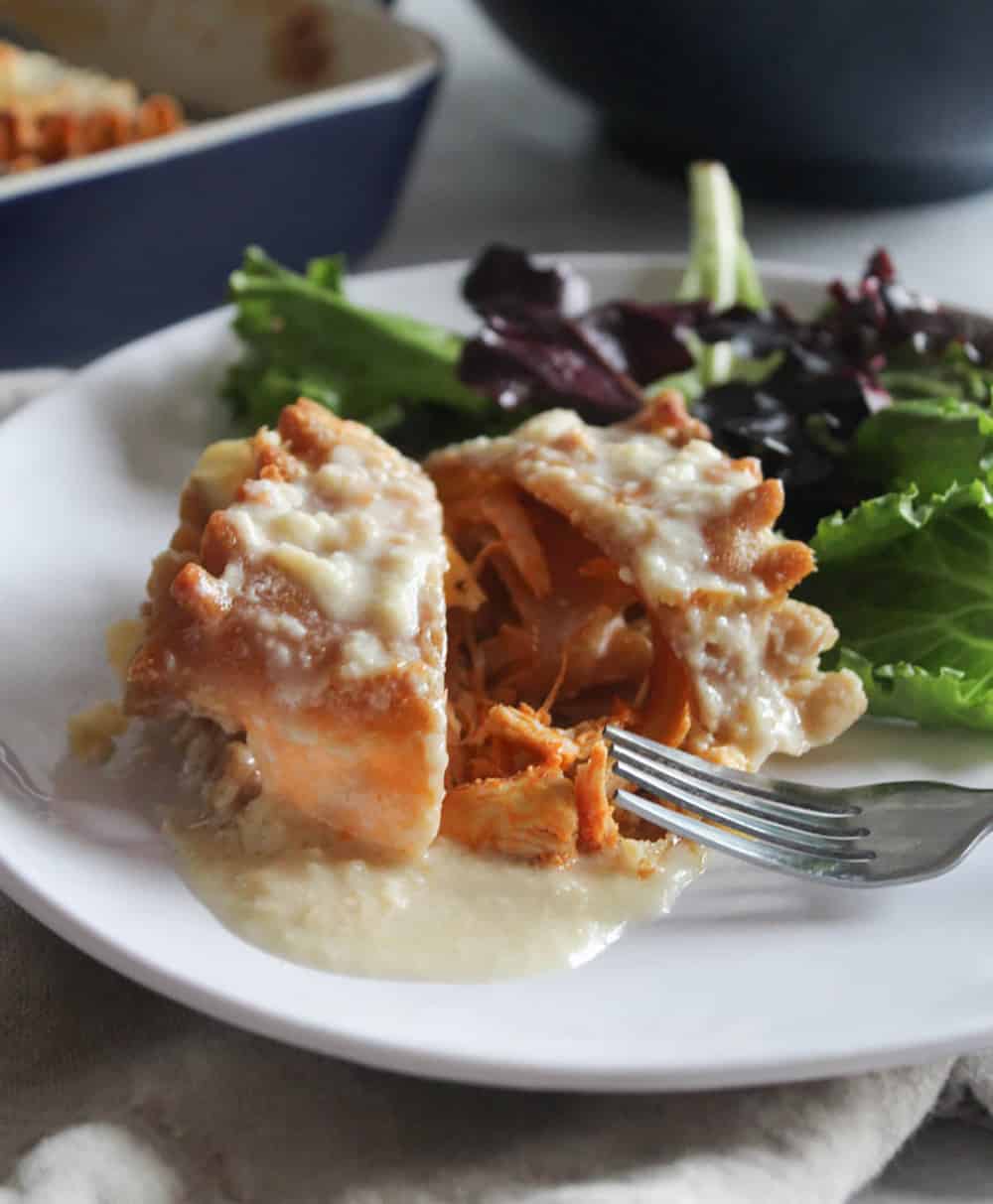 Buffalo chicken lasagna roll ups