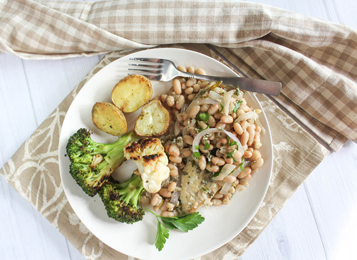 One Pan Garlic Herb Chicken with White Beans