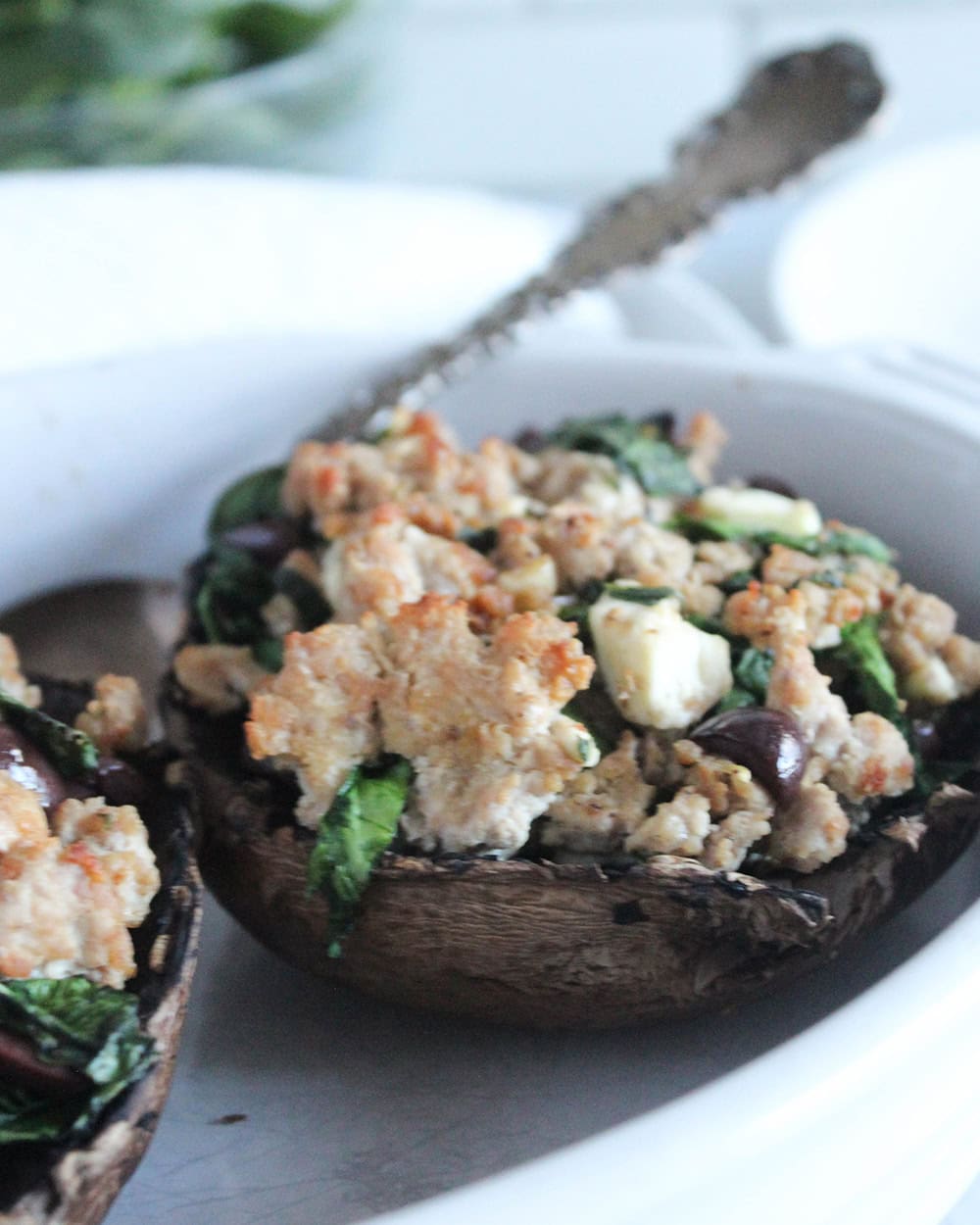 Mediterranean Ground Turkey Stuffed Mushrooms