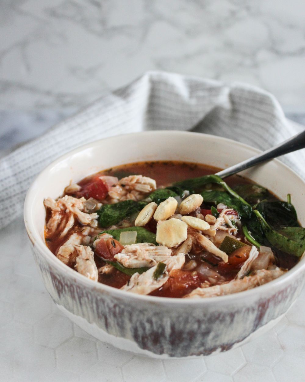Chicken Farro Soup with Spinach