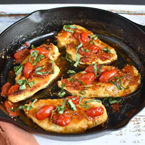 Pan Seared Chicken Breasts with Tomatoes and Basil