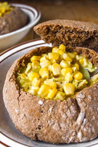 Creamy Corn Chowder + Rye Bread Bowls