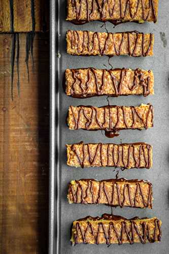 Chocolate & Toasted Coconut Samoas Cookie Bars (Vegan)