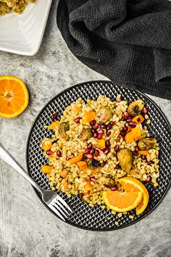 Warm Barley Salad with Roasted Butternut Squash & Brussels Sprouts (Vegan)
