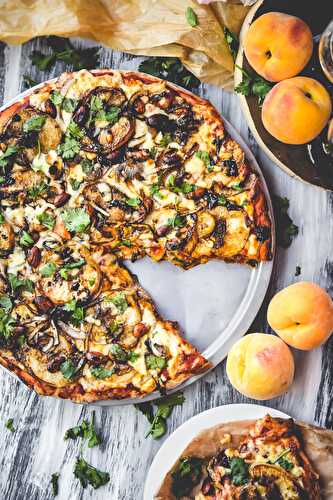Balsamic Roasted Peach, Almond, & Cilantro Pizza (Vegan)