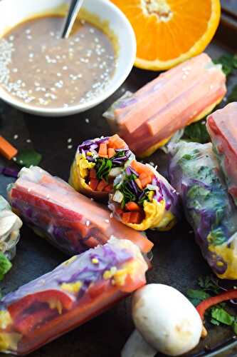 Rainbow Veggie Summer Rolls & Tahini Orange Dipping Sauce