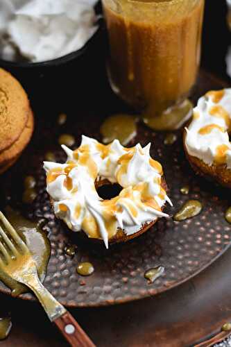 Meringue Frosted Butterbeer Baked Doughnuts (Vegan)