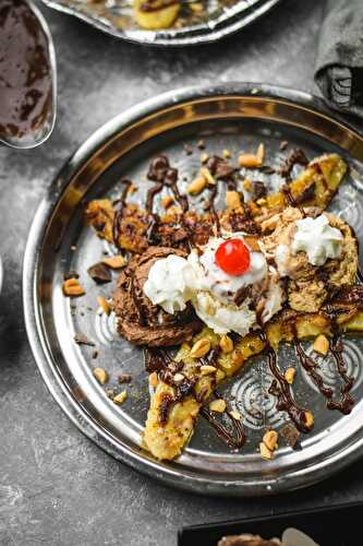 Chunky Monkey Caramelized Banana Split Sundaes (Vegan+GF)
