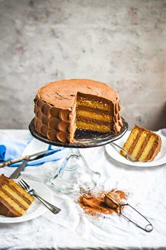 Golden Vanilla Cake + Chocolate Buttercream Frosting (Vegan)