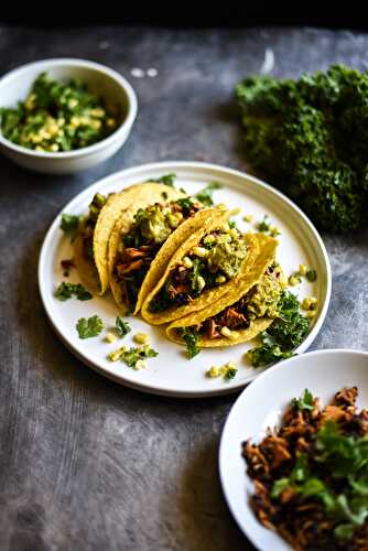 BBQ Jackfruit Tacos + Kale Corn Slaw (Vegan+GF)