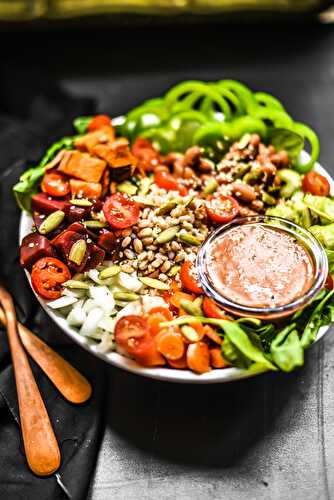Farro Salad + Pickled Beet & Almond Butter Dressing (Vegan+GF)