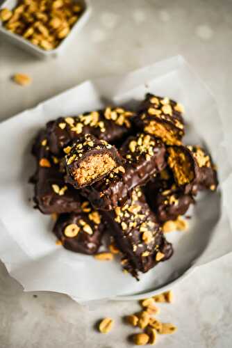 Chocolate Covered Peanut Butter Candy Bars (Vegan+GF)