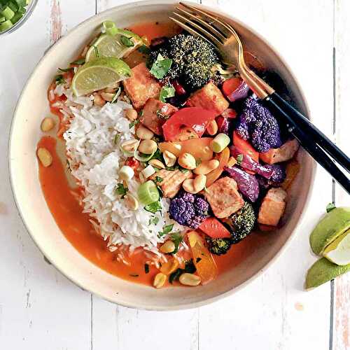 Thai Coconut Tofu Red Curry With Oven Roasted Vegetables