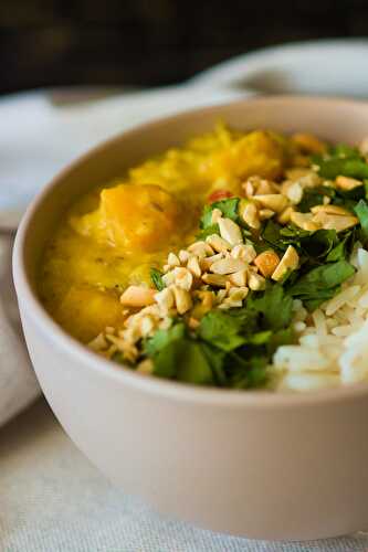 Red lentils and Kabocha squash in peanut sauce