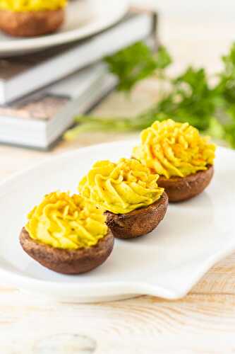 Vegan Deviled Mushrooms (Stuffed Cremini Mushrooms)