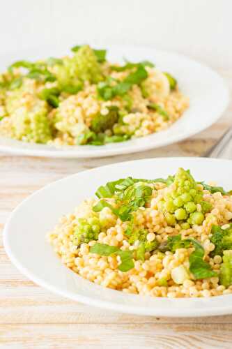 Lemony Israeli Couscous with Romanesco and Broccoli
