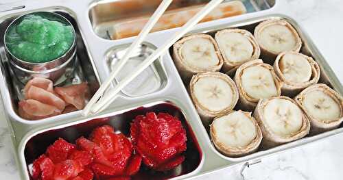 Fun School Lunchbox: Banana Sushi, Applesauce Wasabi, & Strawberry Flowers