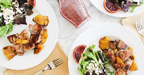 Grilled Pork & Mango Kabobs and Spring Salad with Blood Orange Vinaigrette
