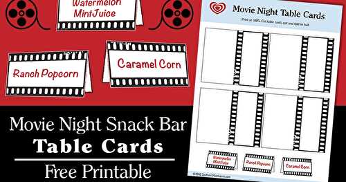 Movie Night Snack Bar Table Cards {Free Printable}