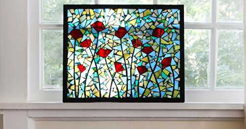 The Poppies Stained Glass Panel | Uncommon Goods Unique Anniversary Gifts