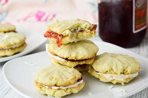 Coconut and Strawberry Jam Sandwich Cookies